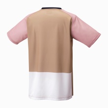 Koszulka sportowa Yonex Practice Colourblock 16745 (100% poliester) 2025 jasnobrązowa/różowa dla chłopców